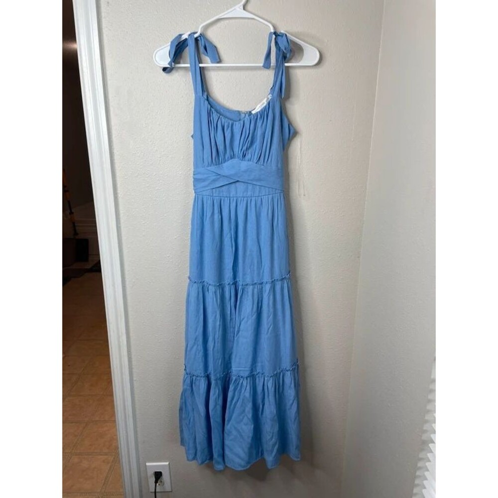 Altar’d State Blue Tie Strap Tiered Maxi Dress Medium Cottagecore Coastal